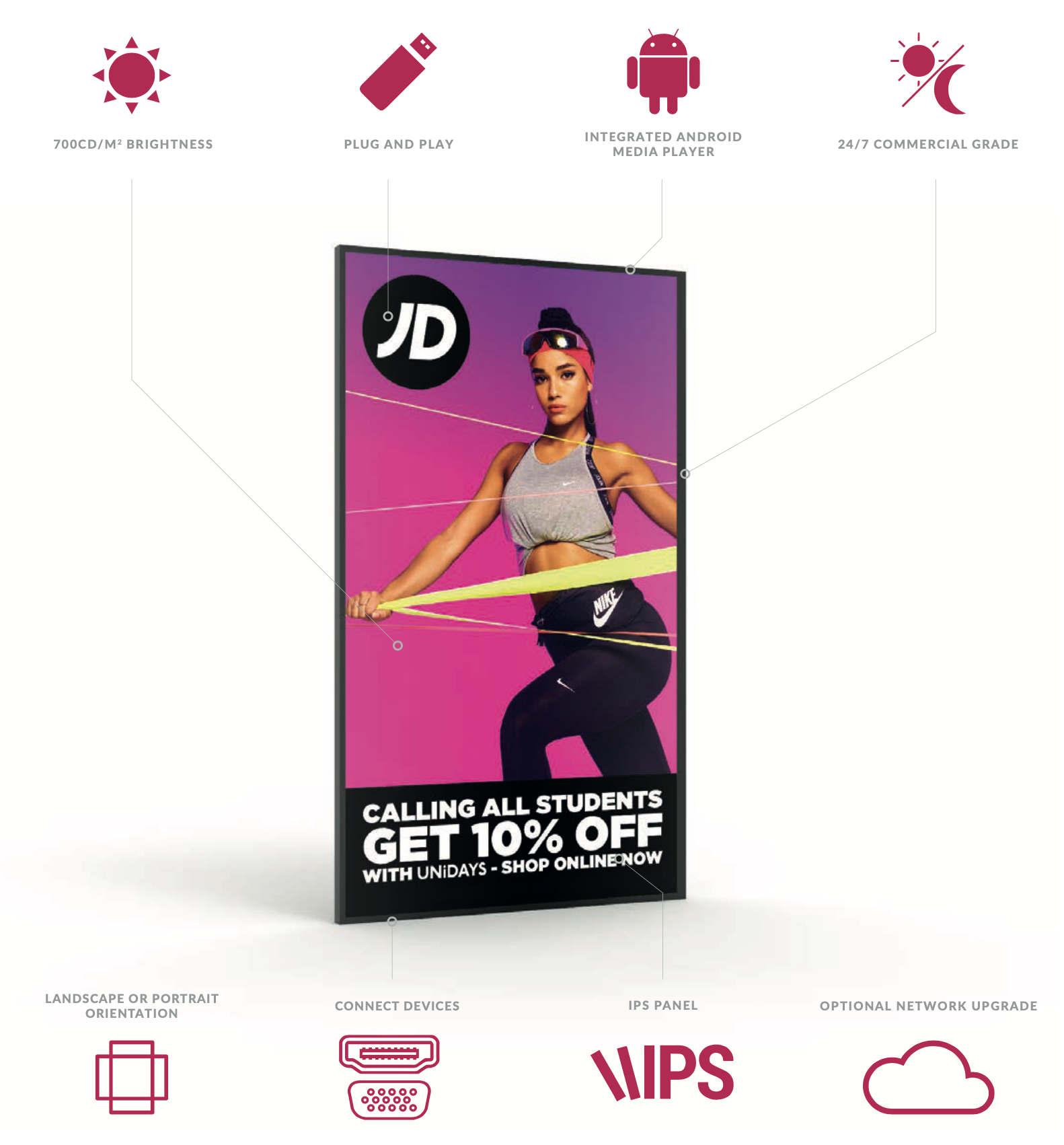 55" HIGH VIBRANCE ANDROID ADVERTISING DISPLAY